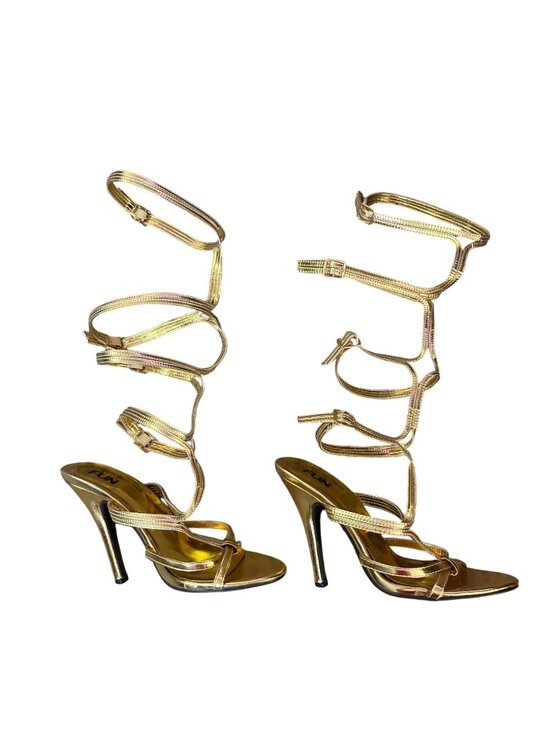 FUN Shoes - FUN Gold Gladiator Knee High Heels Strappy Sandals Women's 8 Used